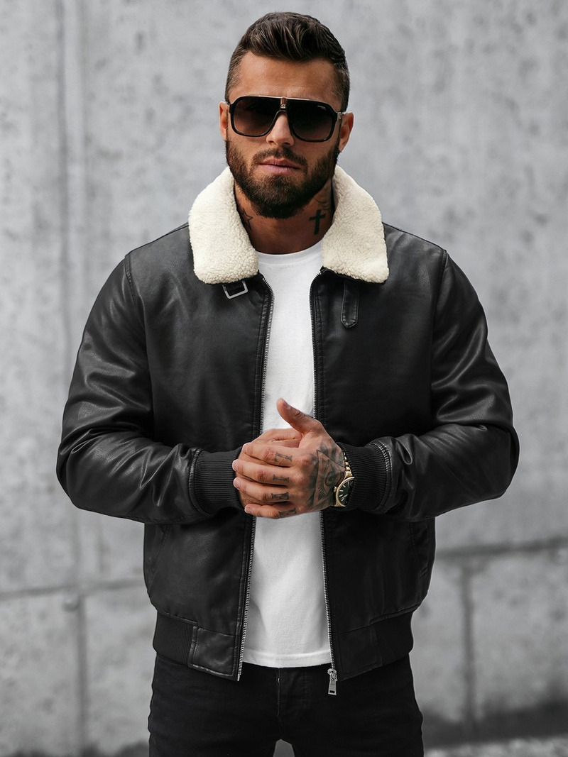 Men's Leather Jacket - Black OZONEE JB/JP1178Z