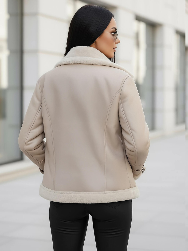 Women's Leather Jacket Beige OZONEE JS/11Z8177Z