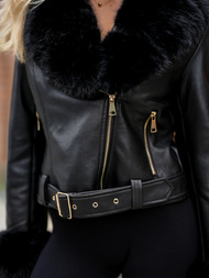 Women's Leather Jacket - Black OZONEE JS/61M8511/392A