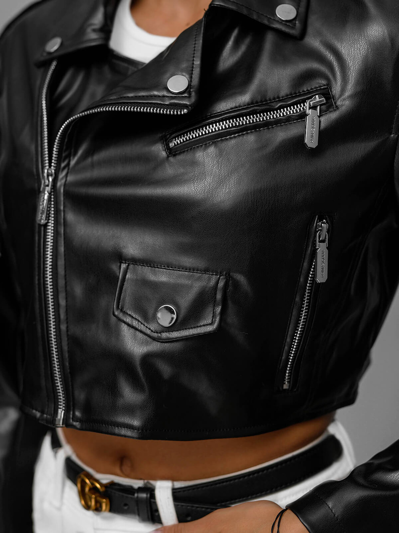 Women's Leather Jacket Black OZONEE JS/11Z8189Z