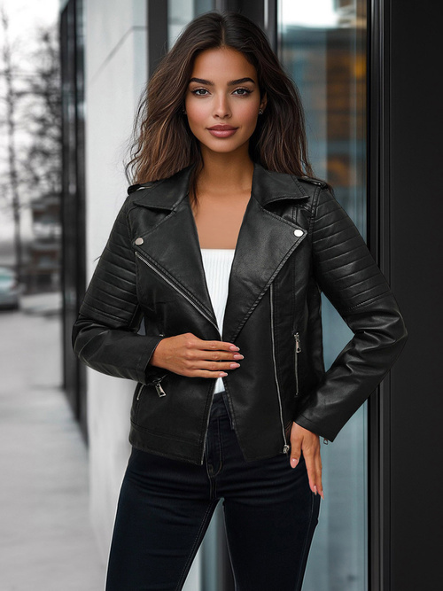 Women's Leather Jacket Black OZONEE JS/11Z8097Z