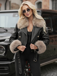 Women's Leather Jacket - Black-Beige OZONEE JS/61M8512/392BZ