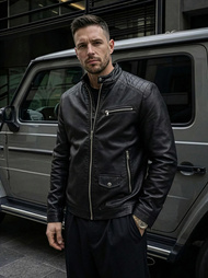 Men's Leather Jacket - Black OZONEE JS/11Z8021