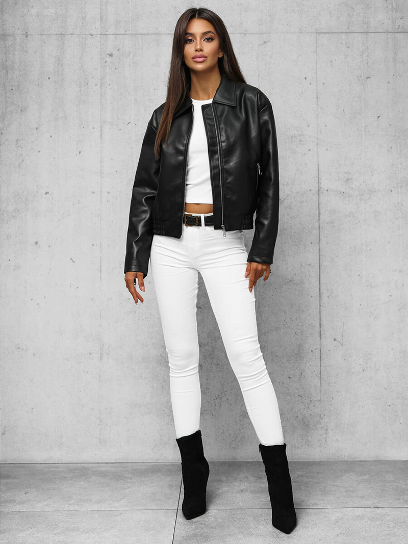 Women's Leather Jacket Black OZONEE O/G116Z