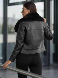 Women's Leather Jacket - Black OZONEE JS/61M8508/392AZ