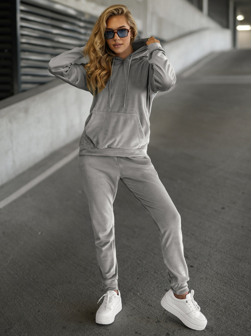 Women's Velour Tracksuit Set - Grey OZONEE JS/8C1301/2