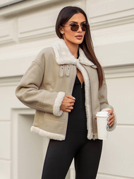 Women's Leather Jacket Beige OZONEE JS/11Z8178