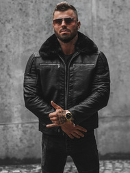 Men's Leather Jacket - Black OZONEE JS/11Z8013Z