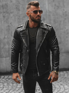 Men's Leather Jacket - Black OZONEE JS/11Z8014