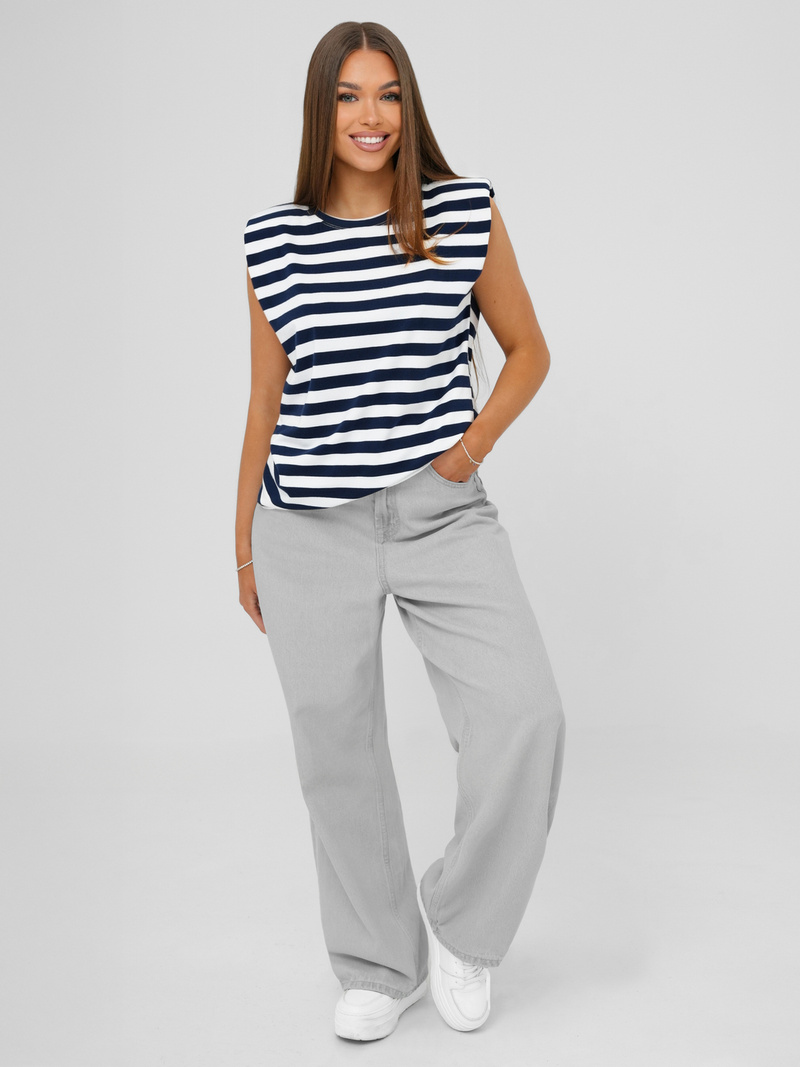 Women's T-shirt - White/Navy Blue OZONEE JS/R61670