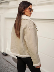 Women's Leather Jacket Beige OZONEE JS/11Z8178
