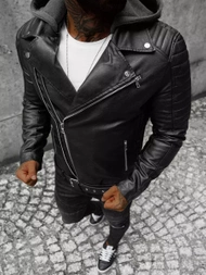 Men's Leather Jacket - Black OZONEE JS/11Z8005