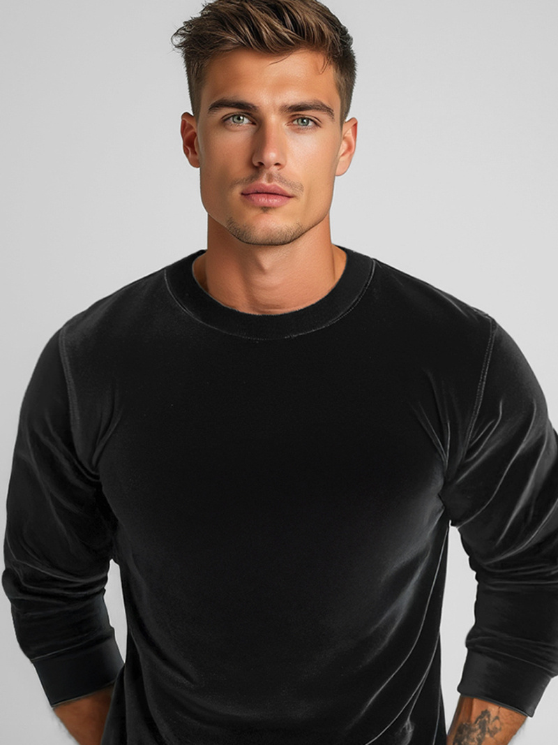 Men's Velour Sweatshirt - Black OZONEE JS/8B1166/3