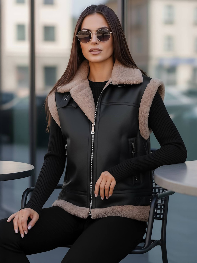 Women's Leather Gilet - Black OZONEE JS/61M8503/392Z