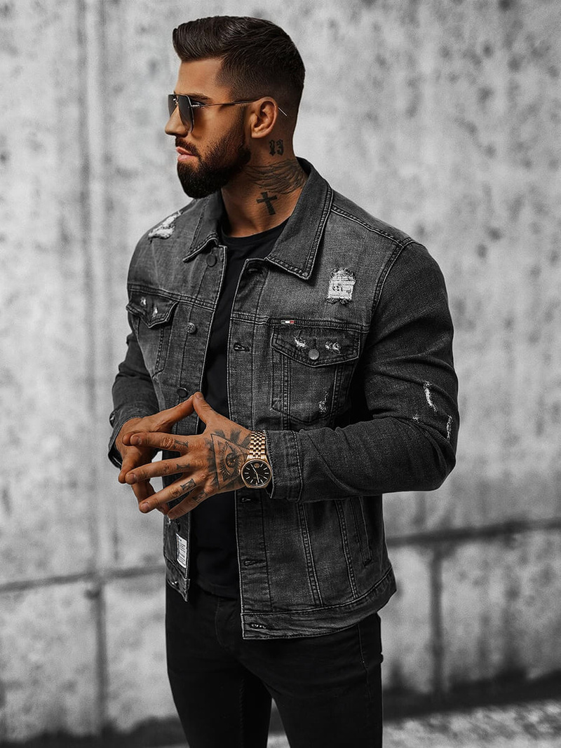 Men's Denim Jacket Black OZONEE NB/MJ515N