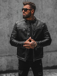 Men's Leather Jacket - Black OZONEE JS/11Z8007Z