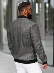 Men's Leather Jacket - Anthracite OZONEE JS/11Z8107