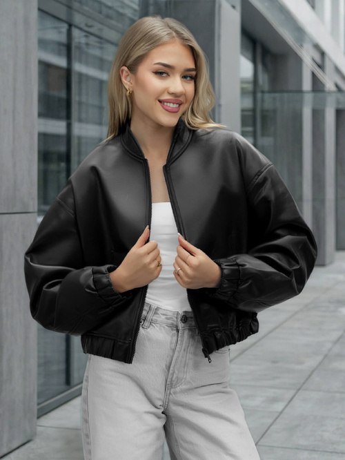 Women's Leather Jacket - Black OZONEE JS/11Z8281Z