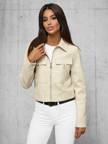 Women's Leather Jacket Beige OZONEE O/G117Z