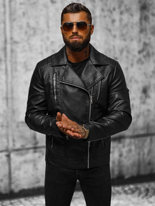 Men's Leather Jacket - Black OZONEE JS/11Z8067