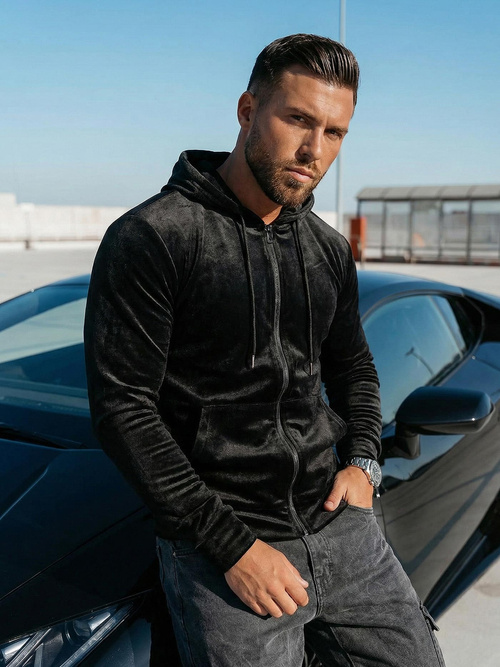 Men's Velour Hoodie - Black OZONEE JS/8B1168/3Z