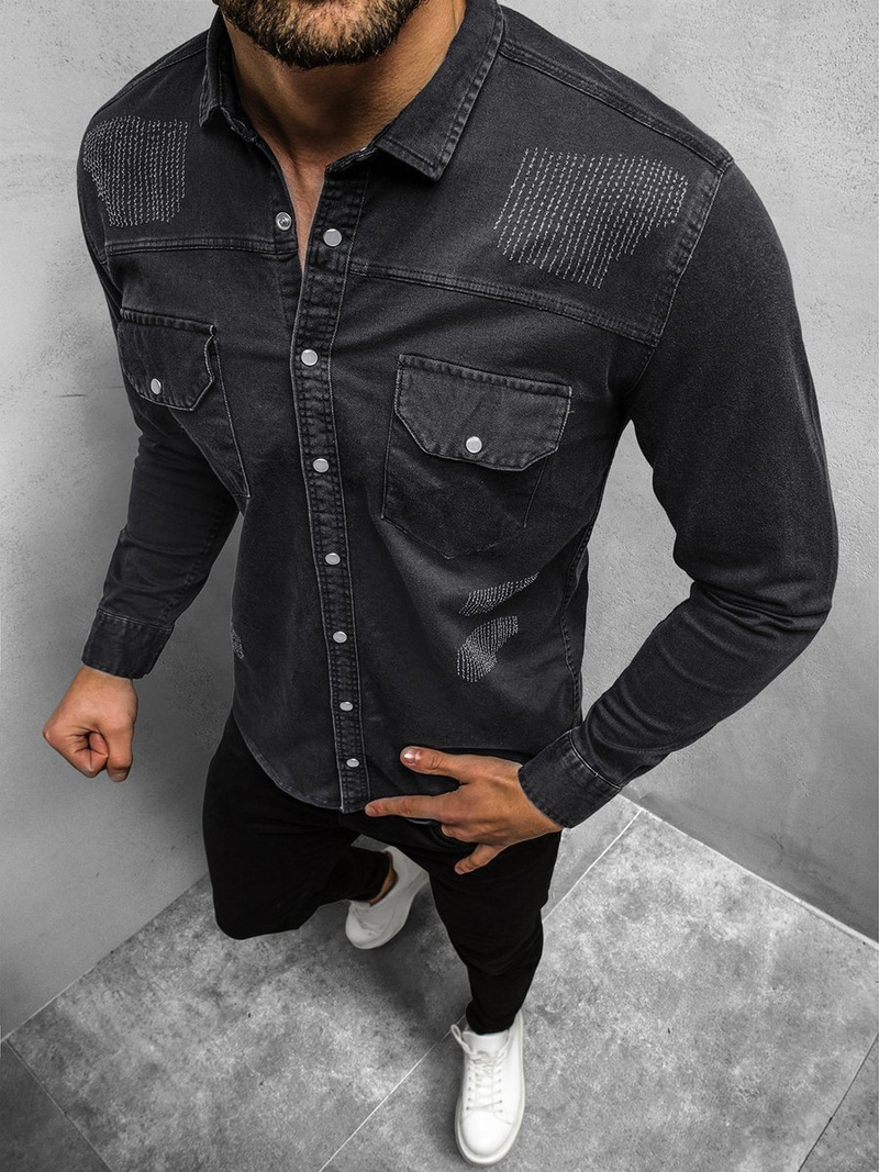 Men's Denim Shirt - Black OZONEE O/5812Z