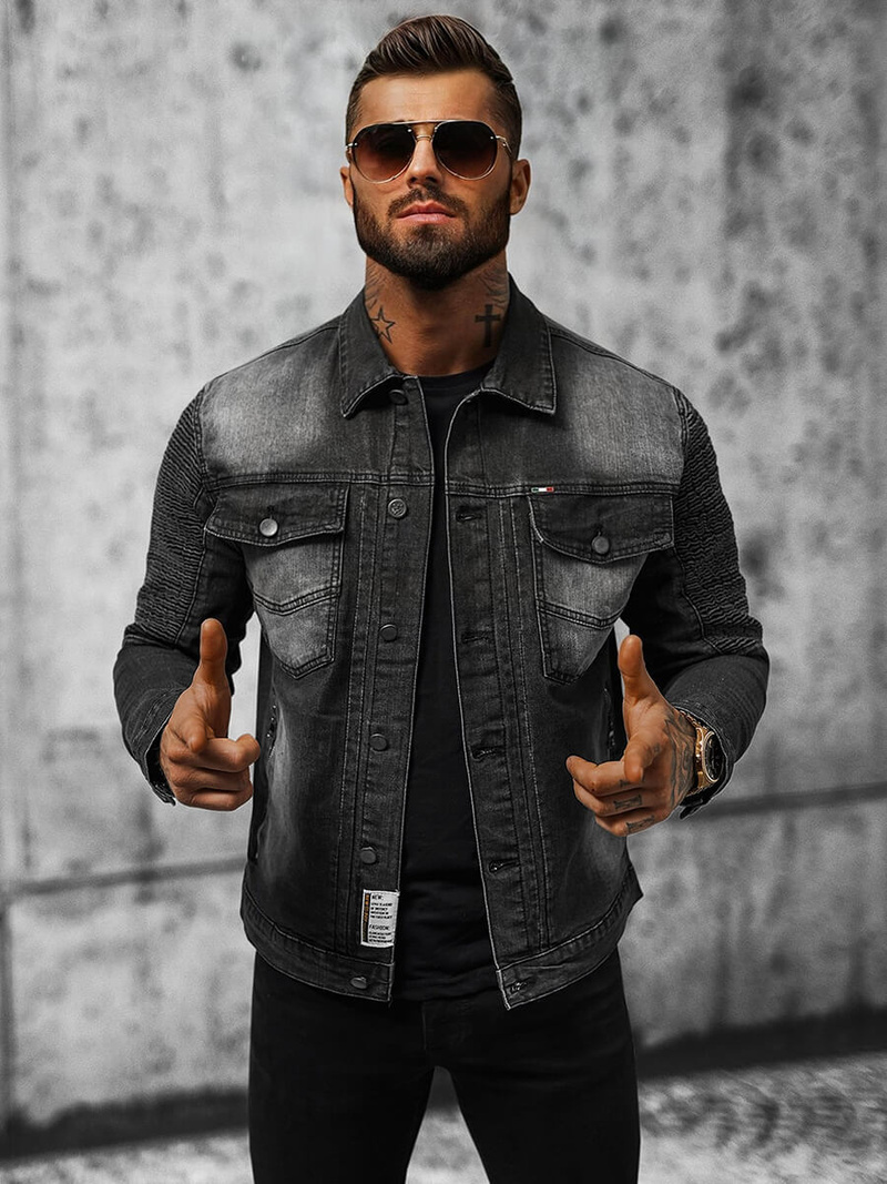 Men's Denim Jacket Black OZONEE NB/MJ521N