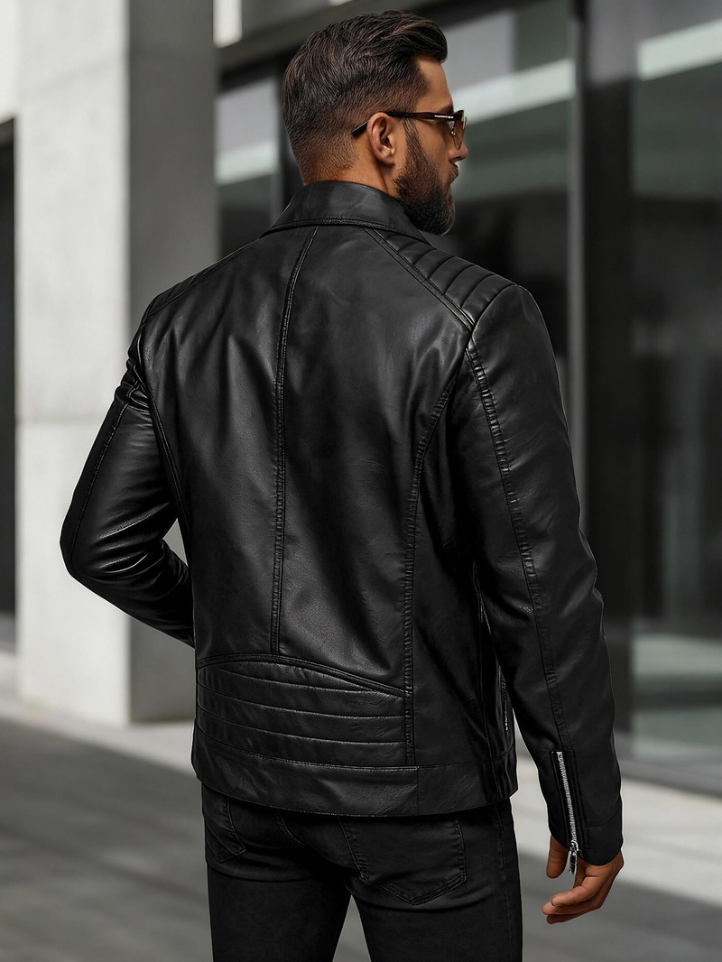 Men's Leather Jacket - Black OZONEE JS/11Z8067Z