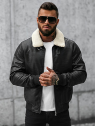 Men's Leather Jacket - Black OZONEE JB/JP1178Z