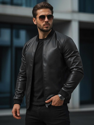 Men's Leather Jacket - Black OZONEE JS/11Z8015Z