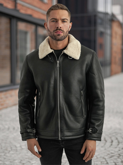 Men's Leather Jacket - Black OZONEE JS/11Z8271
