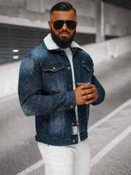 Men's Denim Jacket Sherpa Dark Blue OZONEE NB/MJ516BSZ