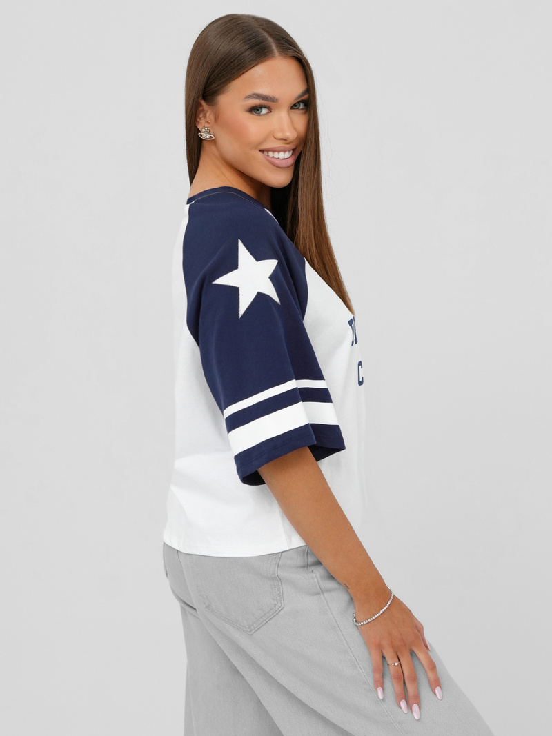 Women's t-shirt - white/navy blue OZONEE JS/R62493