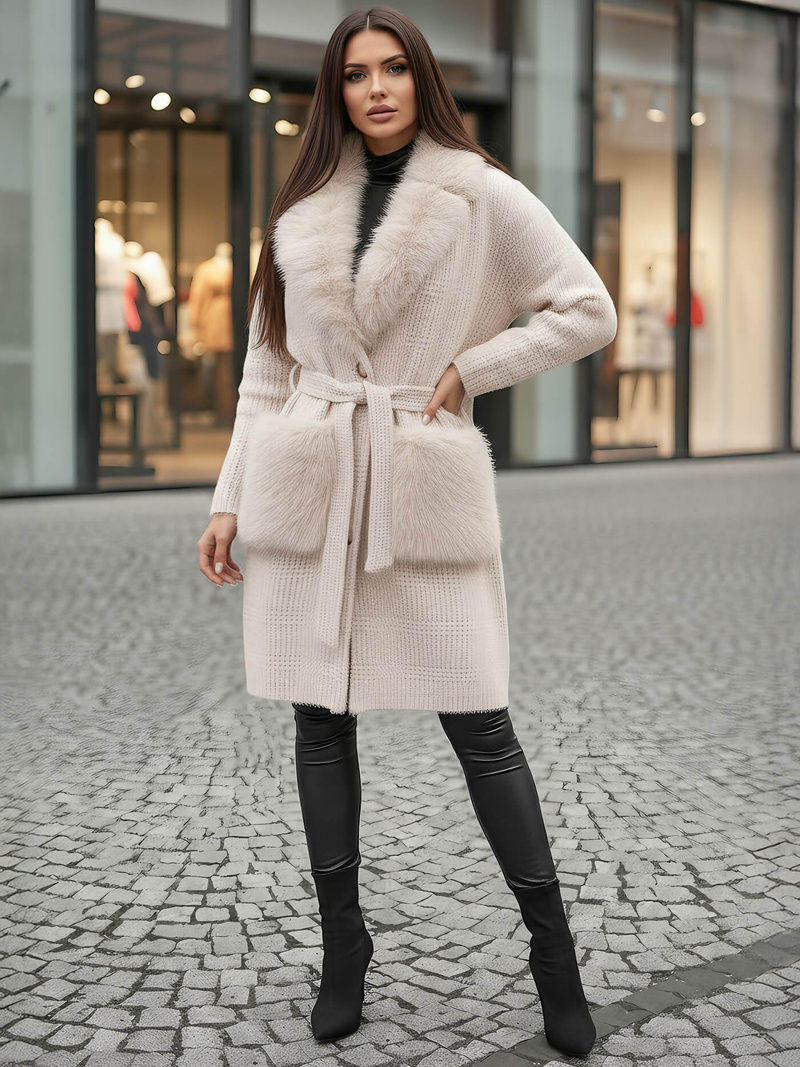 Women's coat - beige OZONEE JS/53M5200/155Z