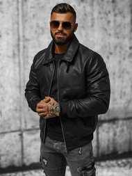 Men's Leather Jacket - Black OZONEE JB/JP1178Z