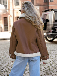 Women's Leather Jacket Brown OZONEE JS/11Z8177Z