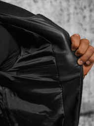 Men's Leather Jacket - Black OZONEE JS/11Z8107