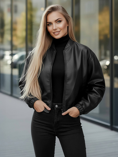 Women's Leather Jacket - Black OZONEE JS/11Z8281