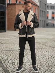 Men's Leather Jacket - Black OZONEE JS/11Z8273