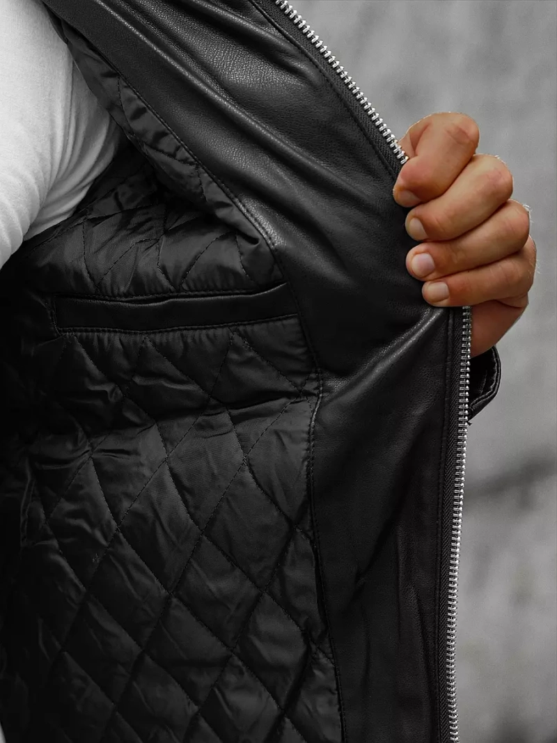 Men's Leather Jacket - Black OZONEE JS/11Z8012