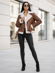 Women's Leather Jacket Brown OZONEE JS/11Z8177Z