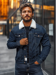 Men's Denim Jacket Sherpa Navy Blue OZONEE NB/MJ517BS