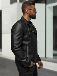 Men's Leather Jacket - Black OZONEE JS/11Z8067Z