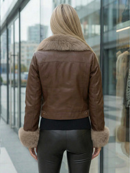 Women's Leather Jacket - Chocolate OZONEE JS/61M8513/158