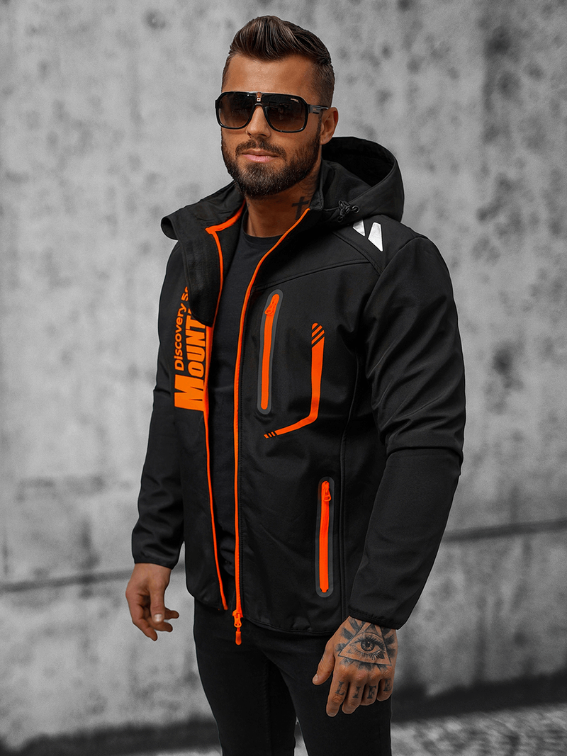 Men's Softshell Jacket - Black and Orange OZONEE JS/HH026/1Z