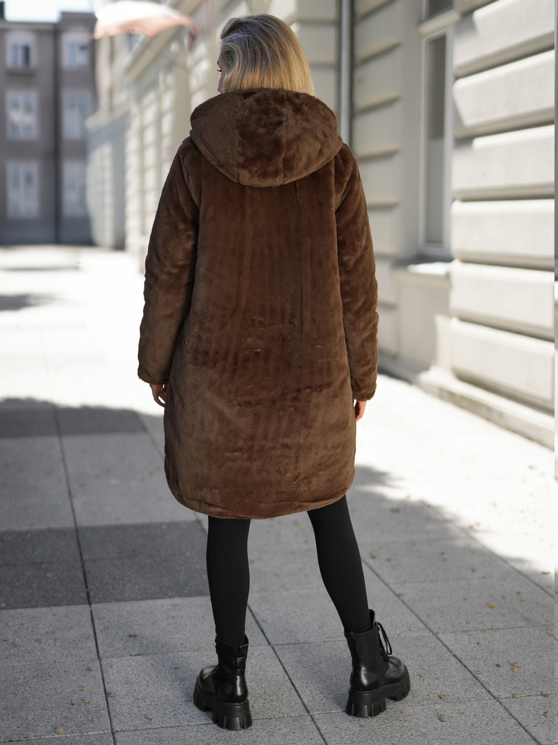 Women's long winter jacket - chocolate OZONEE JS/5M3352/158