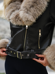 Women's Leather Jacket - Black-Beige OZONEE JS/61M8511/392B