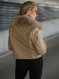 Women's Leather Jacket - Beige OZONEE JS/61M8513/84