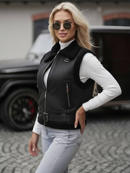 Women's Leather Gilet - Black OZONEE JS/11Z8238Z