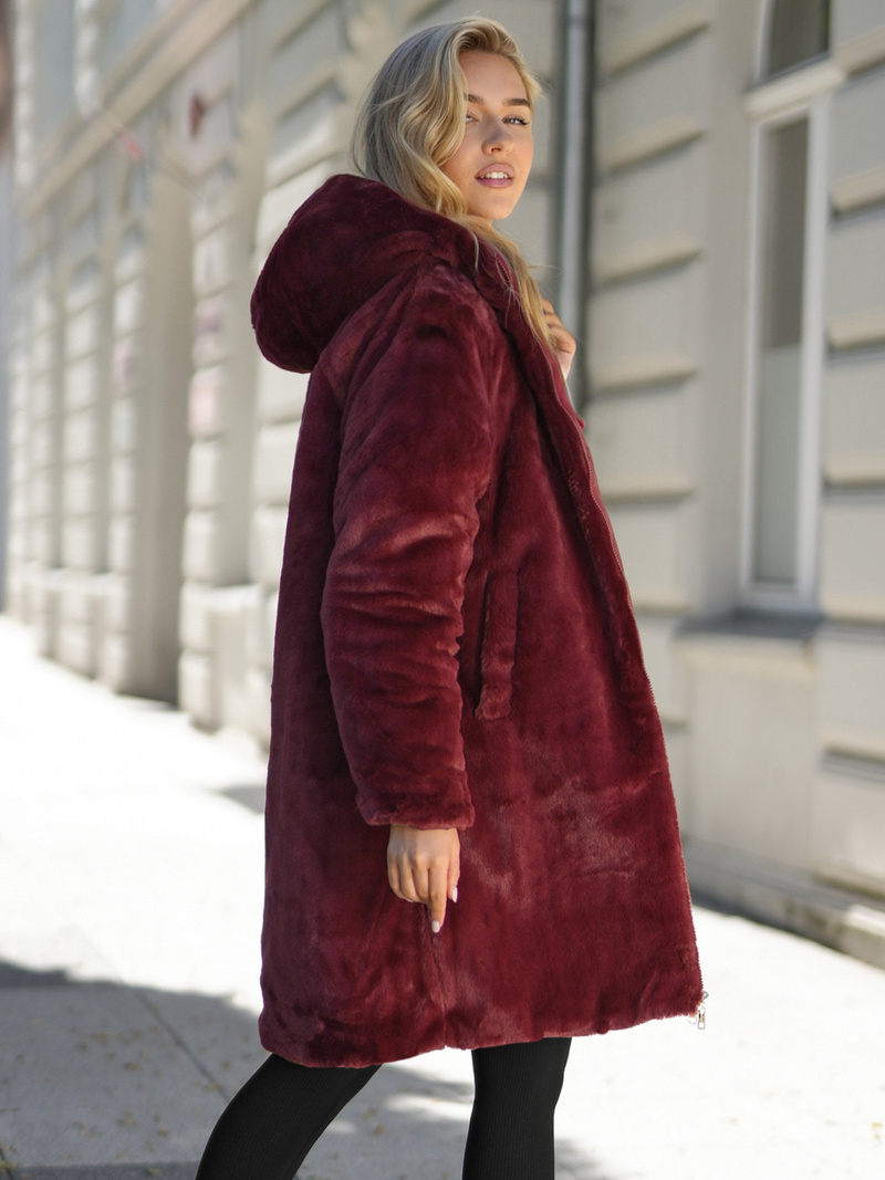 Women's long winter jacket - burgundy OZONEE JS/5M3352/1